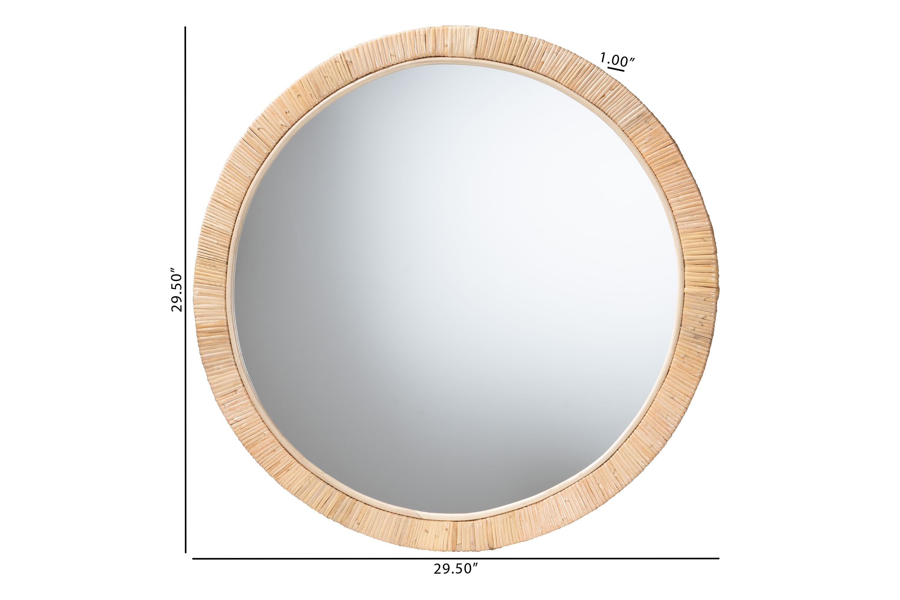 Bella Modern Bohemian Natural Brown Mahognay Wood and Natural Rattan Round Mirror