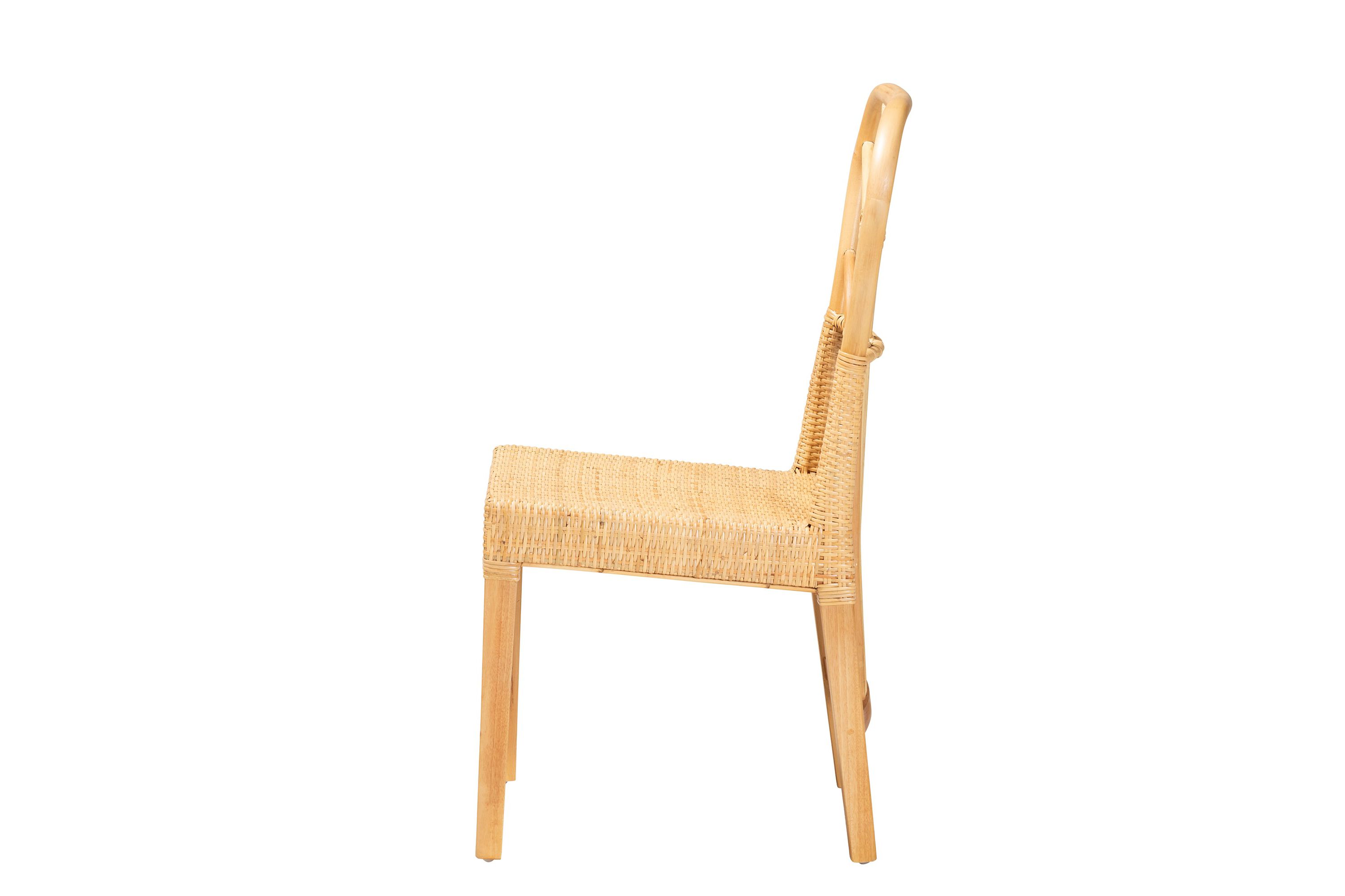 Monaco Modern Bohemian Oak Brown Finished Mahogany Wood and Natural Rattan Dining Chair