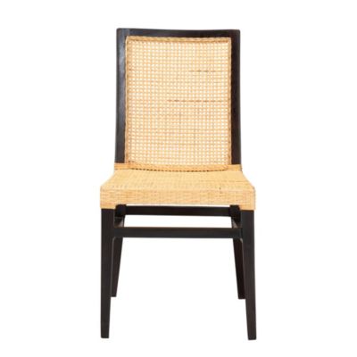 Lingga Modern Bohemian Dark Brown Mahogany Wood and Natural Rattan Dining Chair