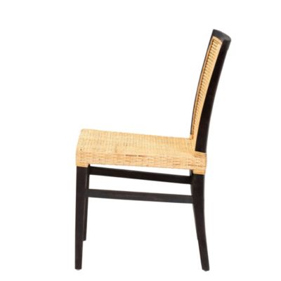Lingga Modern Bohemian Dark Brown Mahogany Wood and Natural Rattan Dining Chair