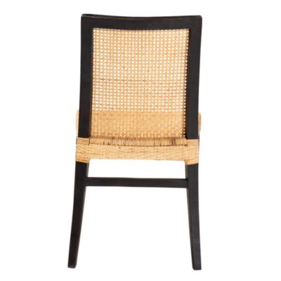 Lingga Modern Bohemian Dark Brown Mahogany Wood and Natural Rattan Dining Chair