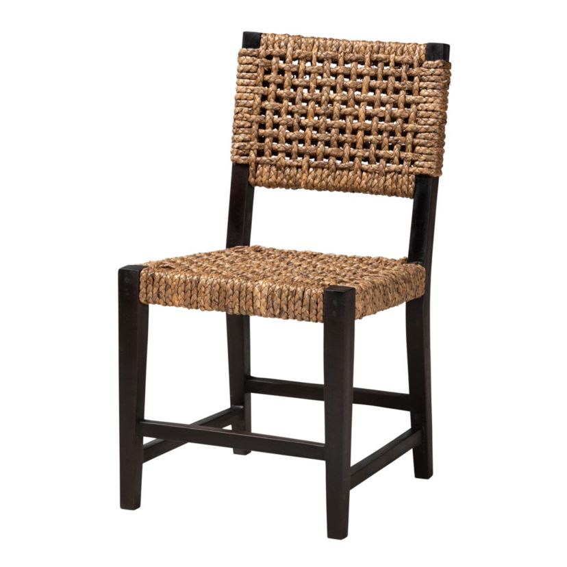 Alise Modern Bohemian Dark Brown Mahogany Wood and Seagrass Dining Chair