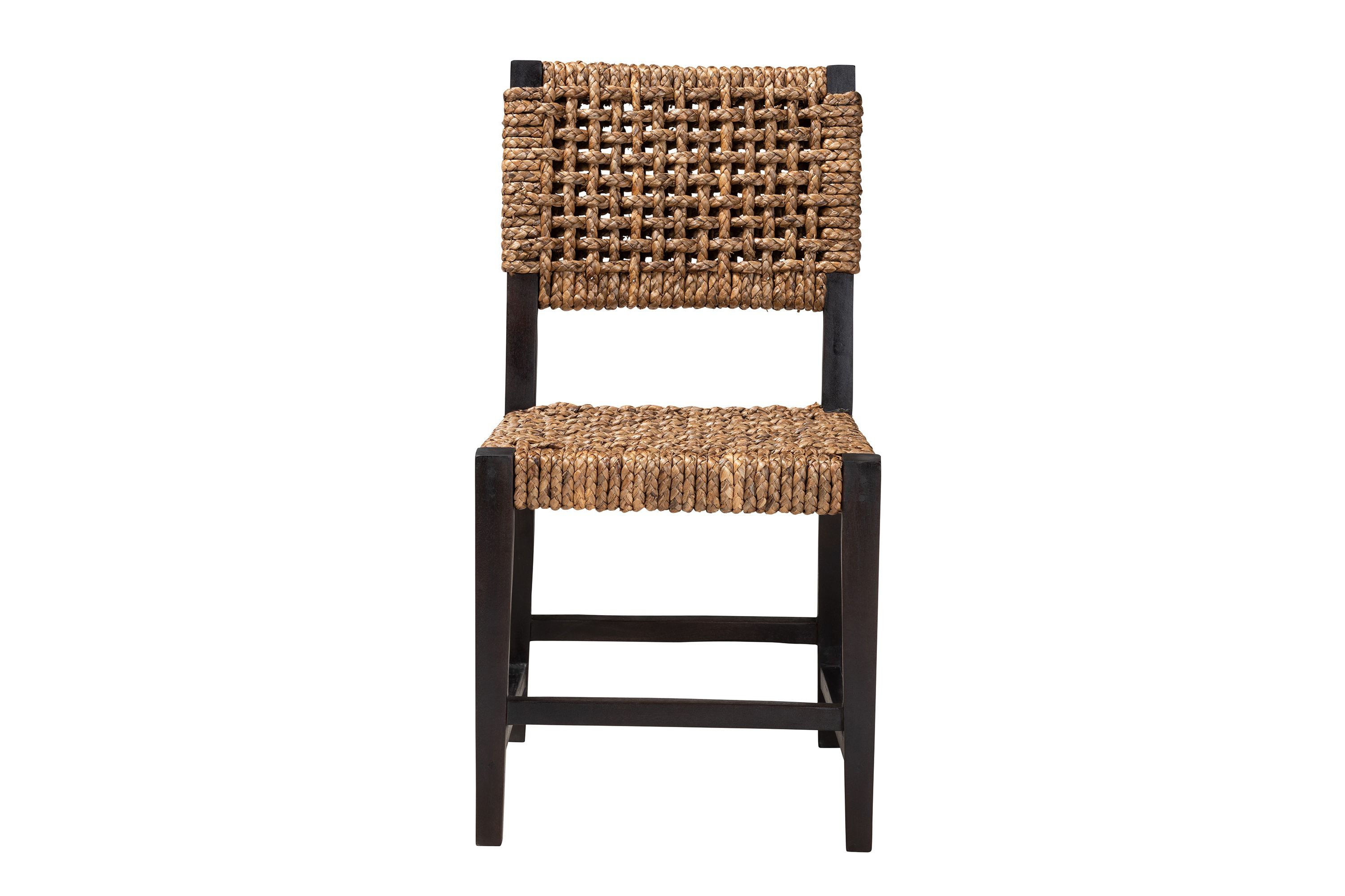 Alise Modern Bohemian Dark Brown Mahogany Wood and Seagrass Dining Chair