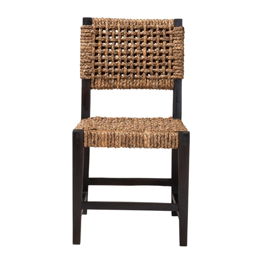 Alise Modern Bohemian Dark Brown Mahogany Wood and Seagrass Dining Chair