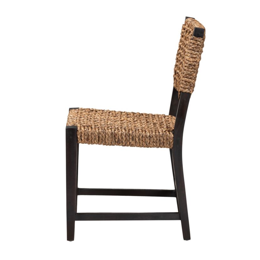 Alise Modern Bohemian Dark Brown Mahogany Wood and Seagrass Dining Chair