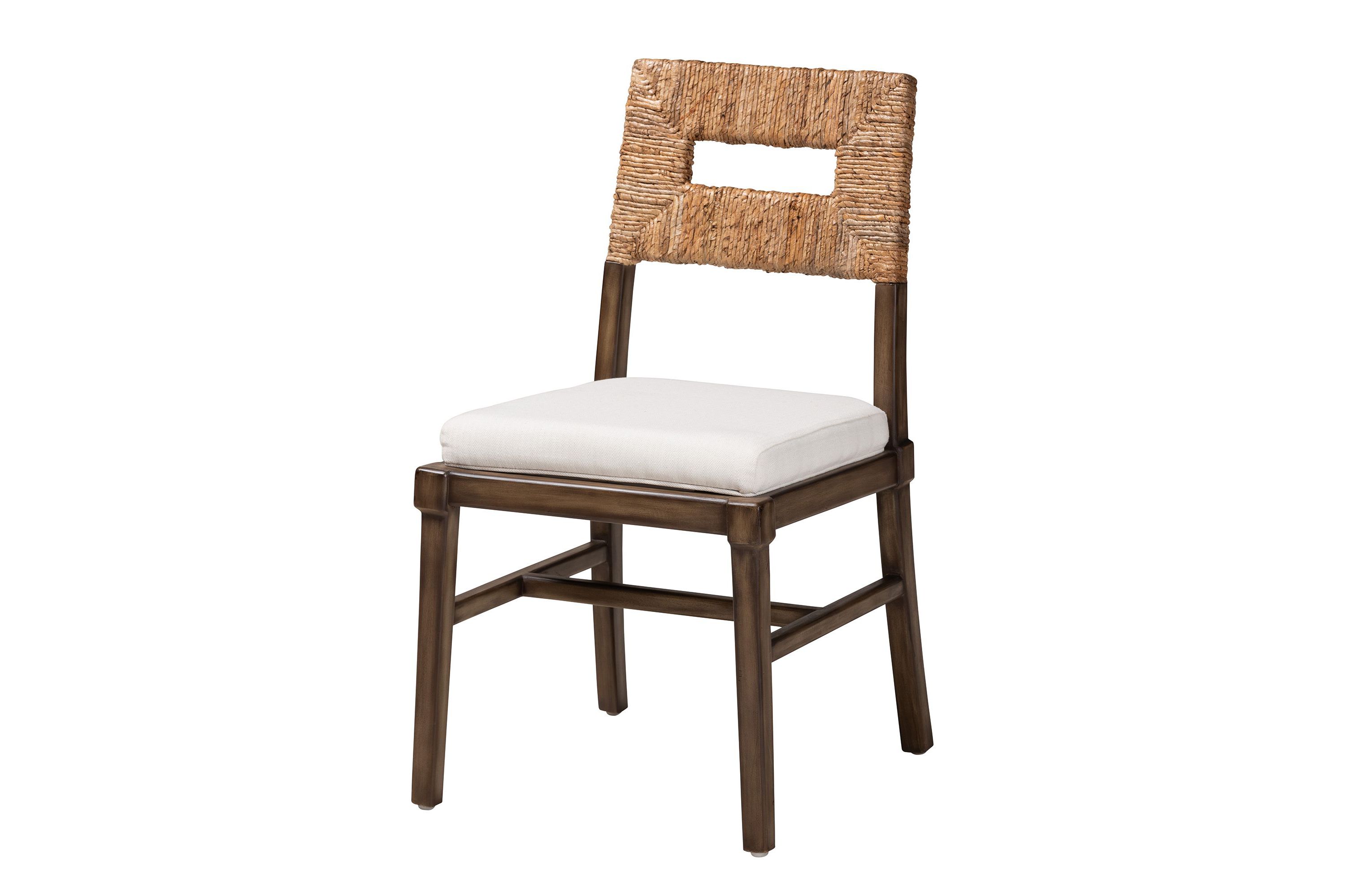 Porsha Modern Bohemian Dark Brown Finished Mahogany Wood and Natural Rattan Dining Chairs