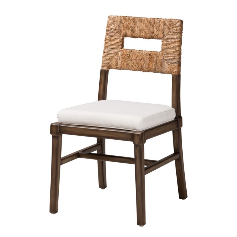 Porsha Modern Bohemian Dark Brown Finished Mahogany Wood and Natural Rattan Dining Chairs