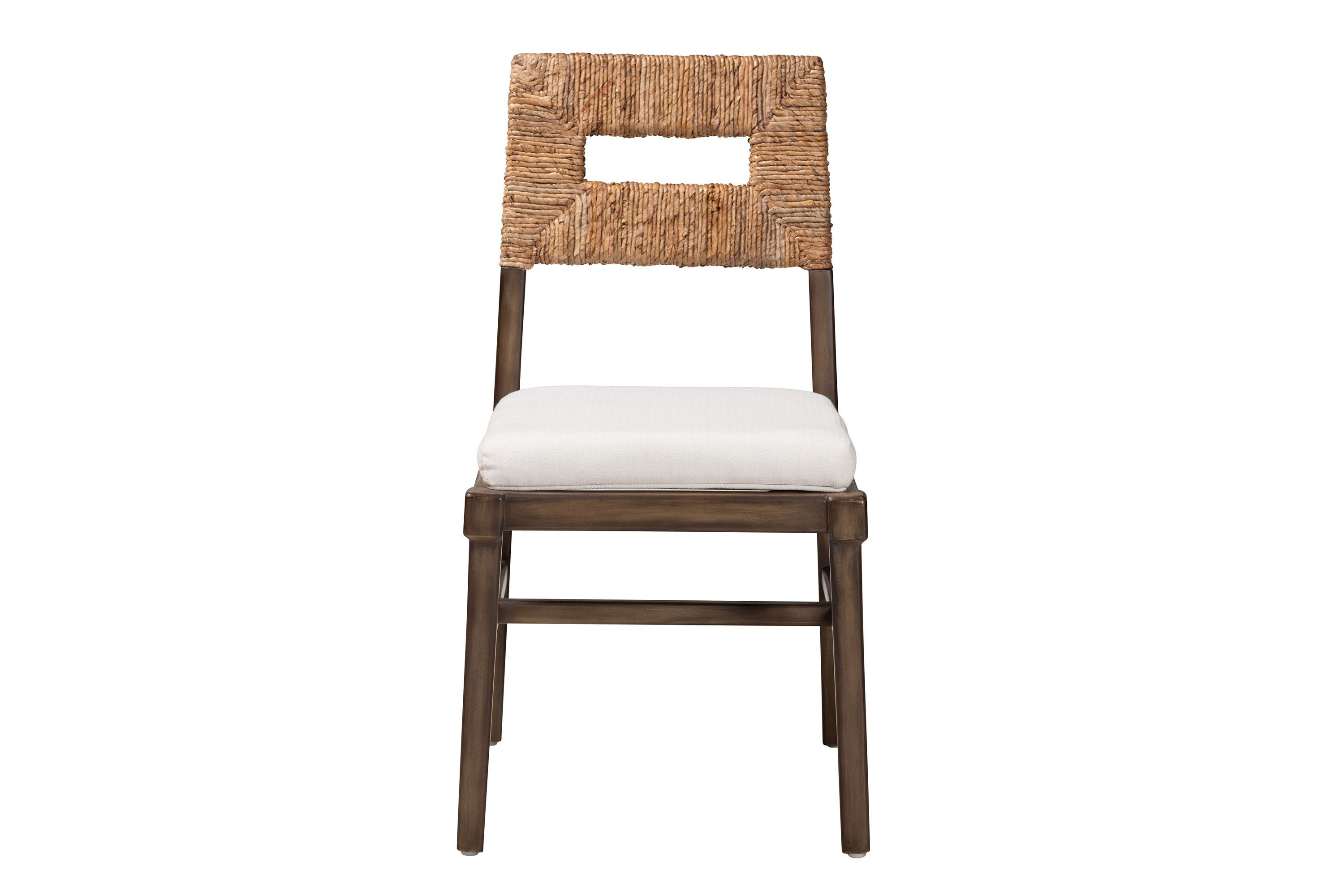 Porsha Modern Bohemian Dark Brown Finished Mahogany Wood and Natural Rattan Dining Chairs