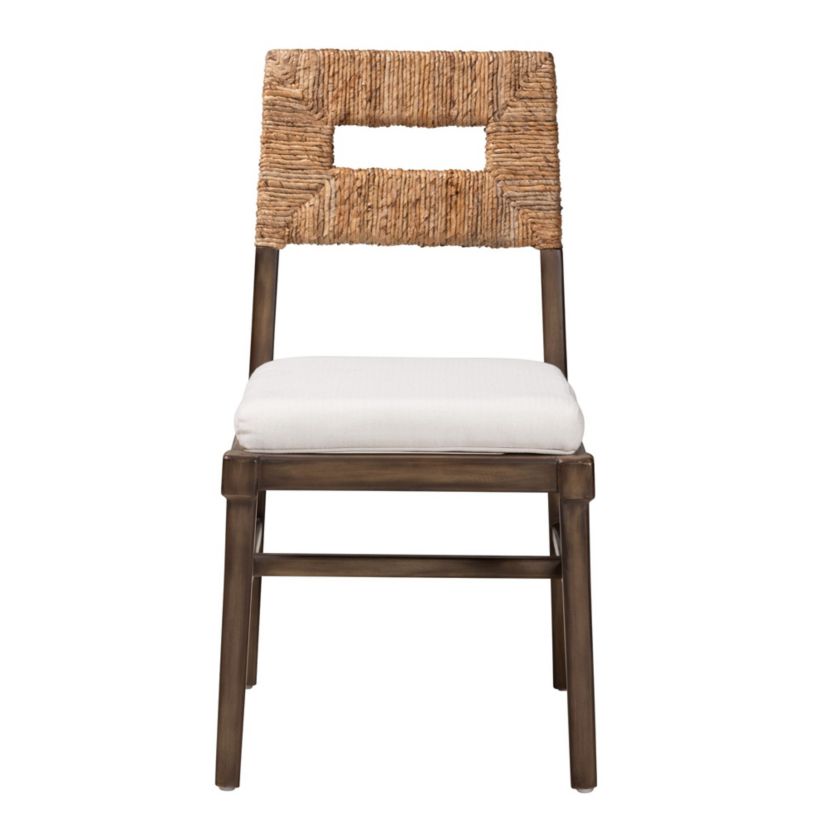 Porsha Modern Bohemian Dark Brown Finished Mahogany Wood and Natural Rattan Dining Chairs