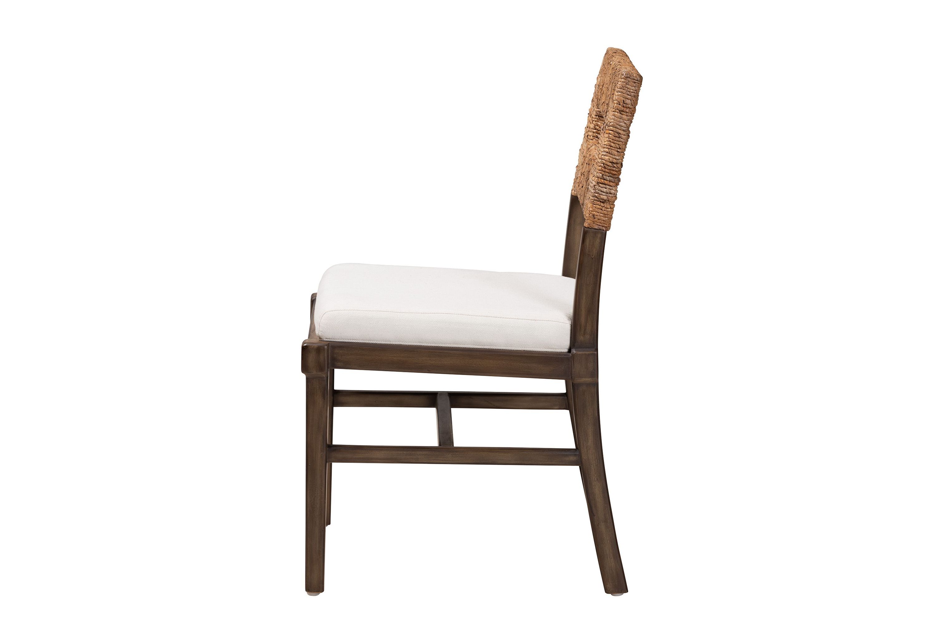 Porsha Modern Bohemian Dark Brown Finished Mahogany Wood and Natural Rattan Dining Chairs
