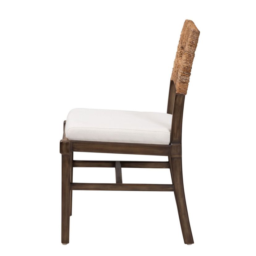 Porsha Modern Bohemian Dark Brown Finished Mahogany Wood and Natural Rattan Dining Chairs