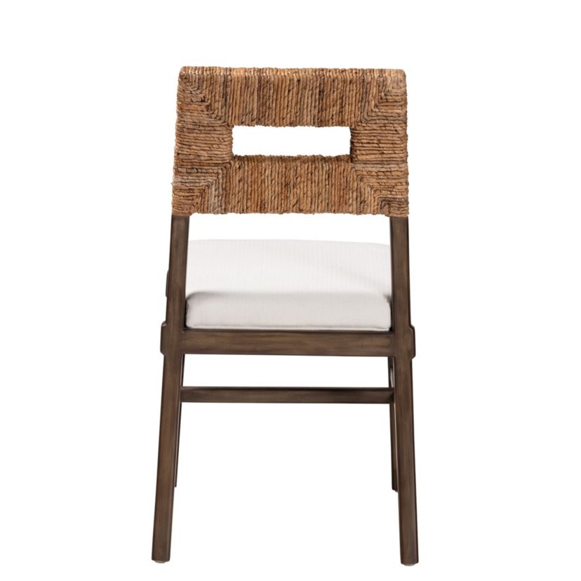 Porsha Modern Bohemian Dark Brown Finished Mahogany Wood and Natural Rattan Dining Chairs