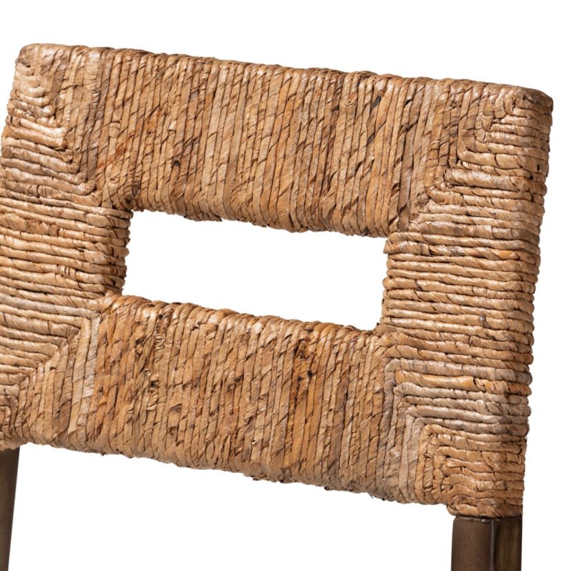 Porsha Modern Bohemian Dark Brown Finished Mahogany Wood and Natural Rattan Dining Chairs