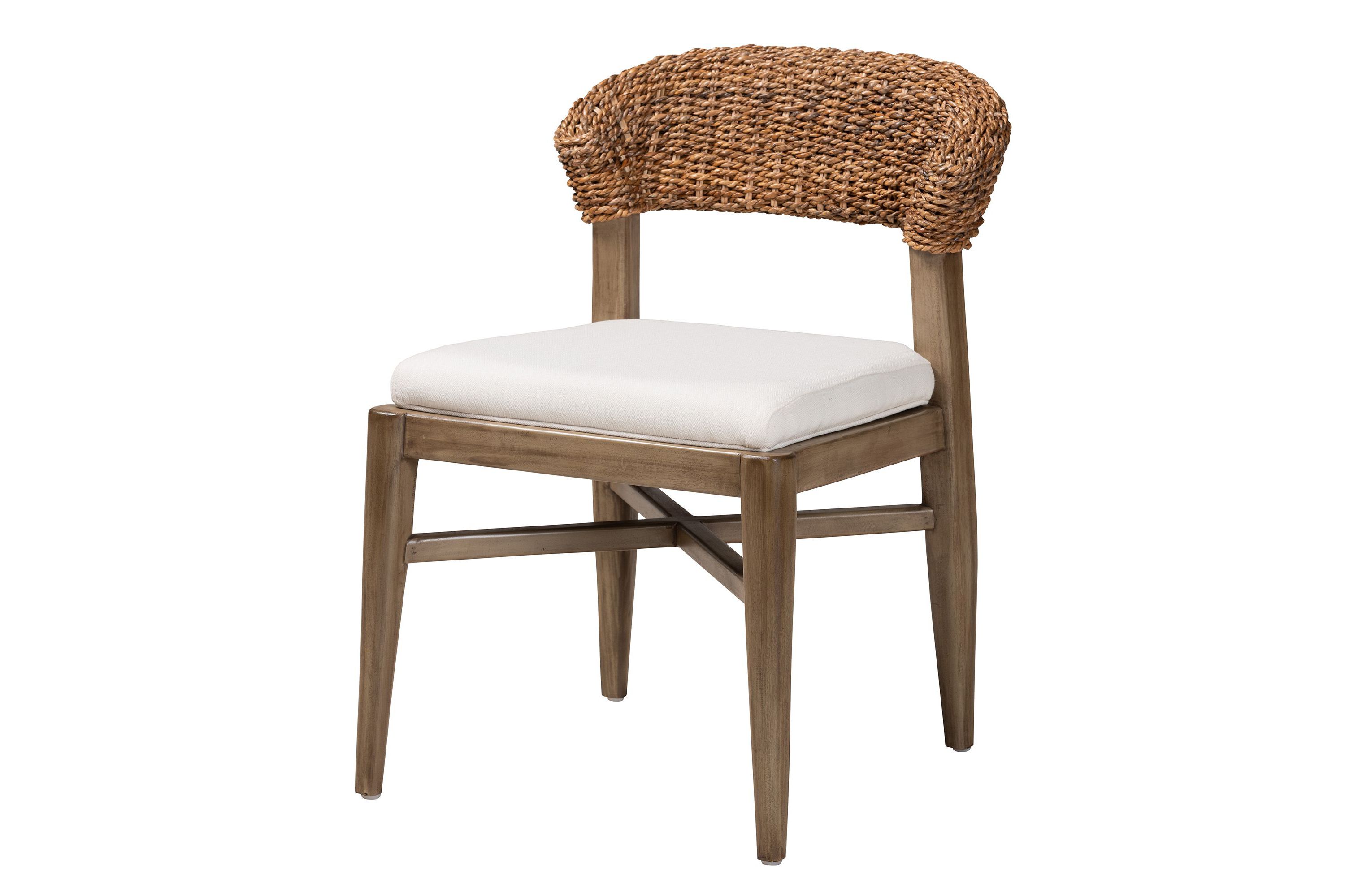 Chloe Modern Bohemian Walnut Brown Finished Mahogany Wood and Natural Rattan Dining Chairs
