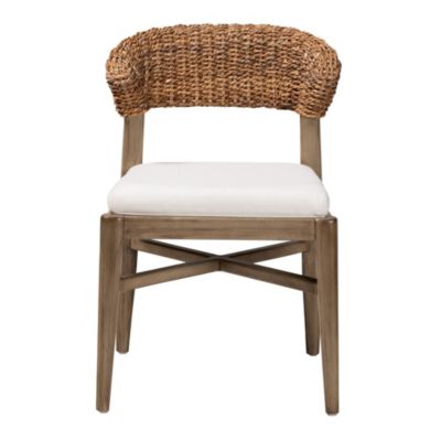 Chloe Modern Bohemian Walnut Brown Finished Mahogany Wood and Natural Rattan Dining Chairs