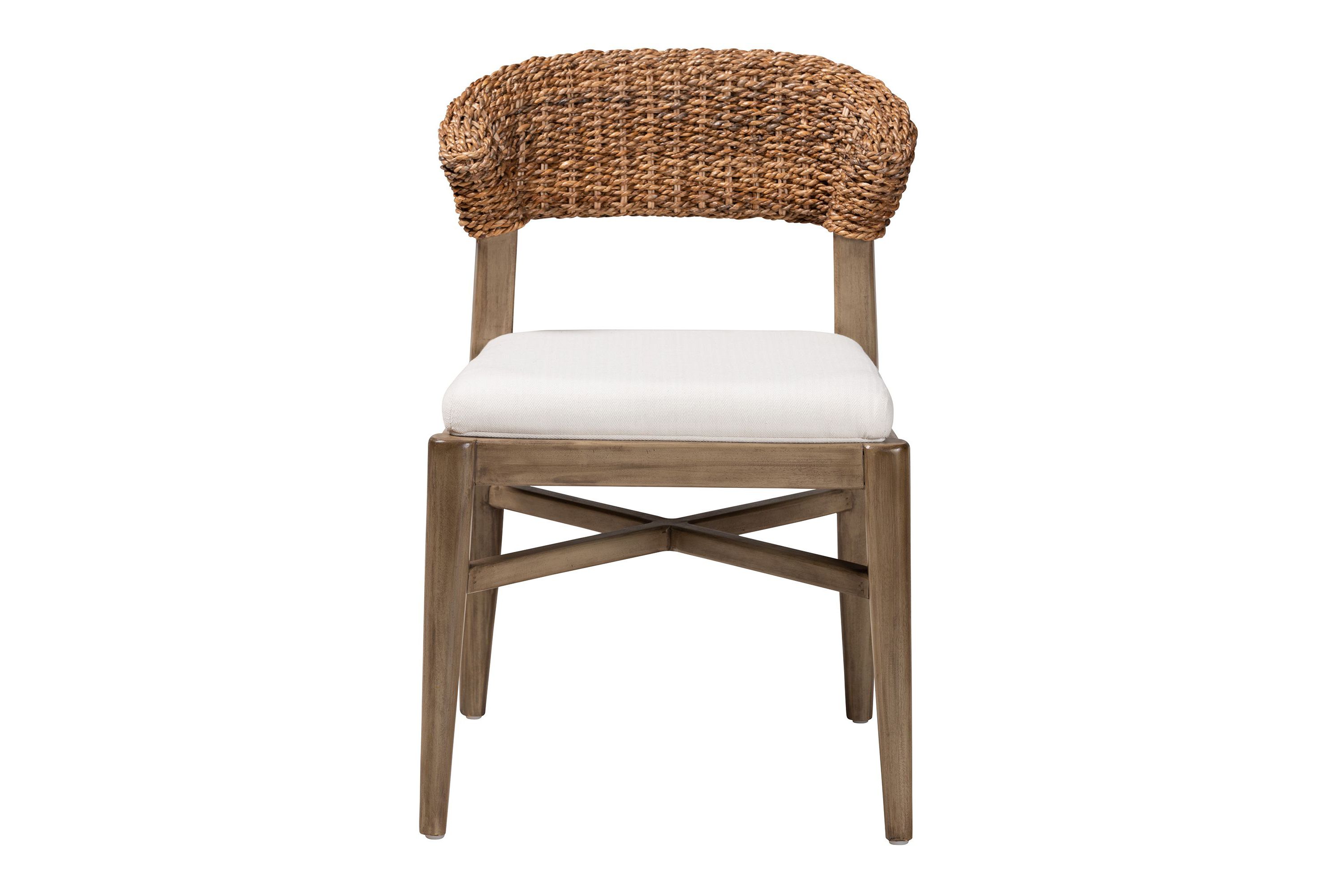 Chloe Modern Bohemian Walnut Brown Finished Mahogany Wood and Natural Rattan Dining Chairs