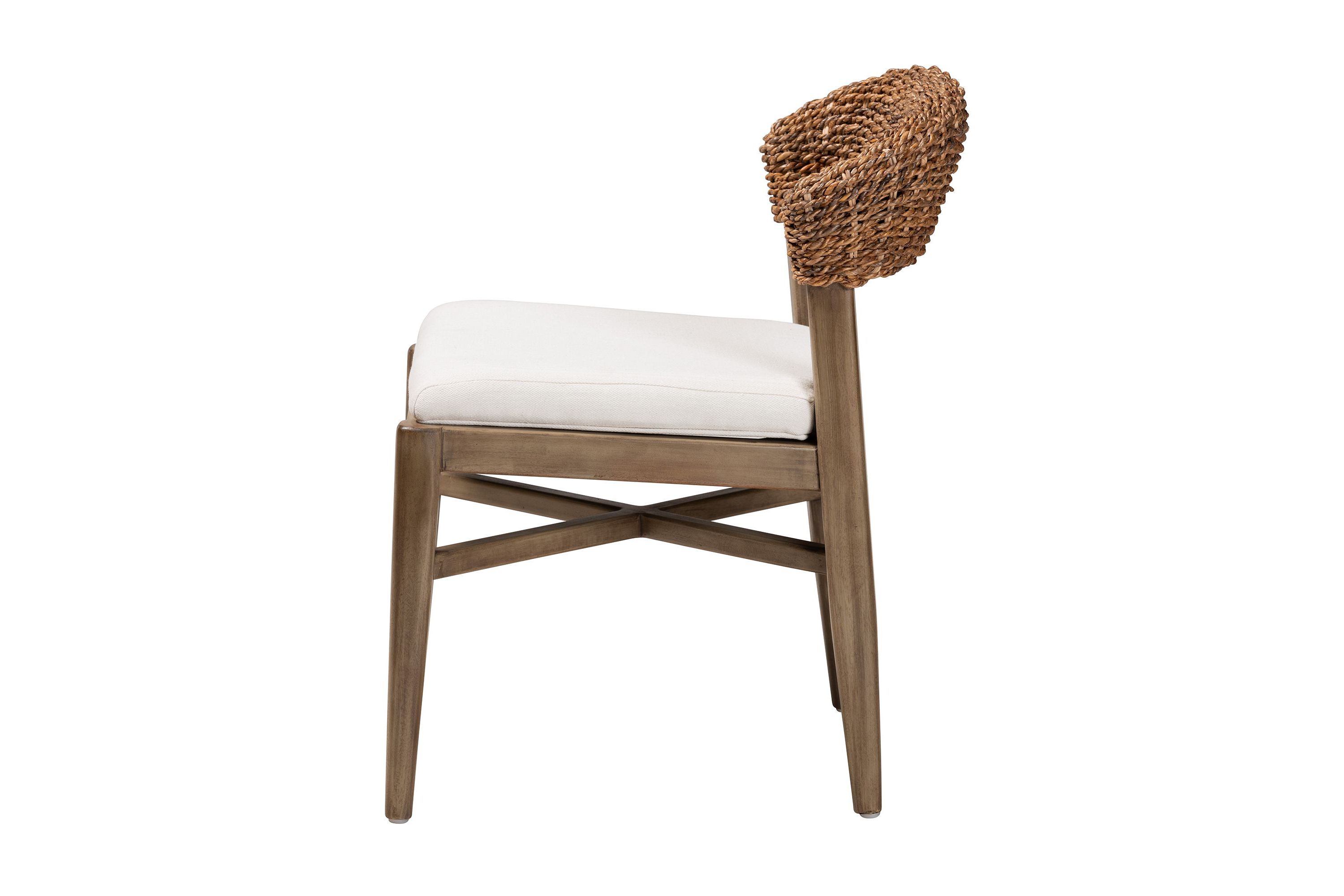 Chloe Modern Bohemian Walnut Brown Finished Mahogany Wood and Natural Rattan Dining Chairs