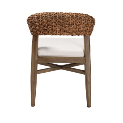 Chloe Modern Bohemian Walnut Brown Finished Mahogany Wood and Natural Rattan Dining Chairs