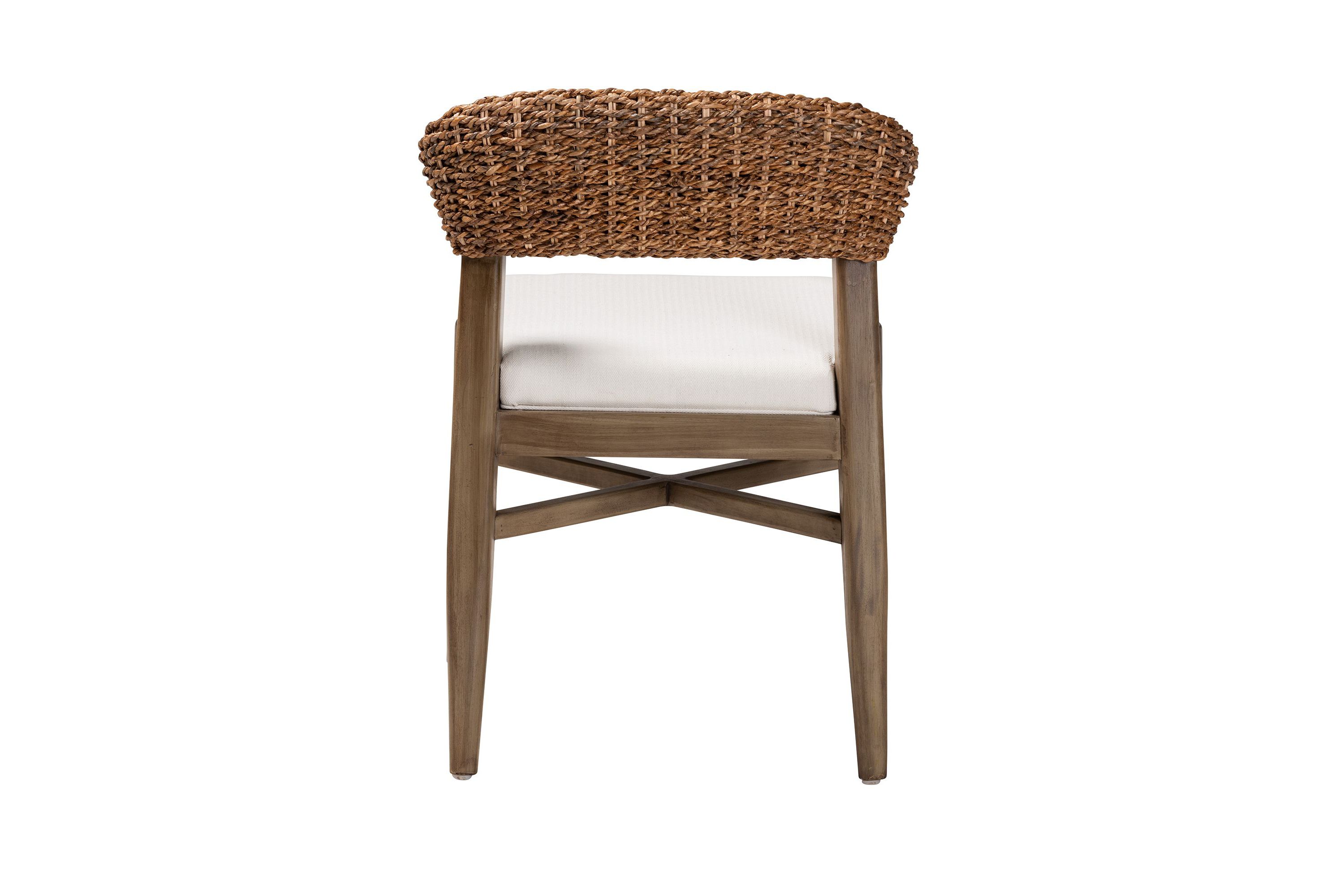 Chloe Modern Bohemian Walnut Brown Finished Mahogany Wood and Natural Rattan Dining Chairs