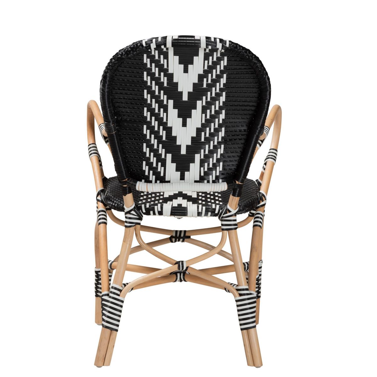Wallis Modern French Two-Tone Black and White Weaving and Natural Rattan Indoor Dining Chairs