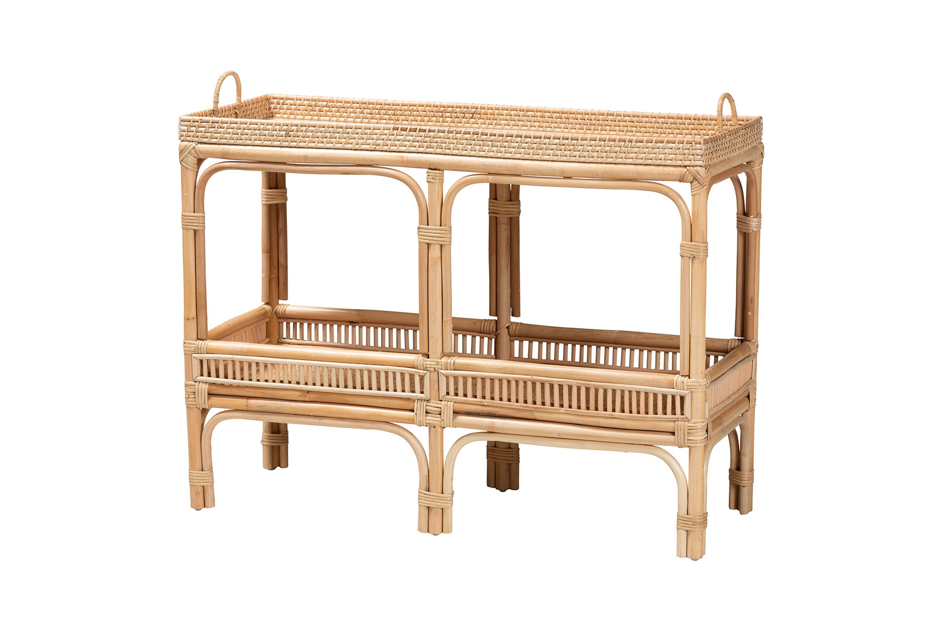 Lombok Modern Bohemian Natural Brown Rattan Console Table