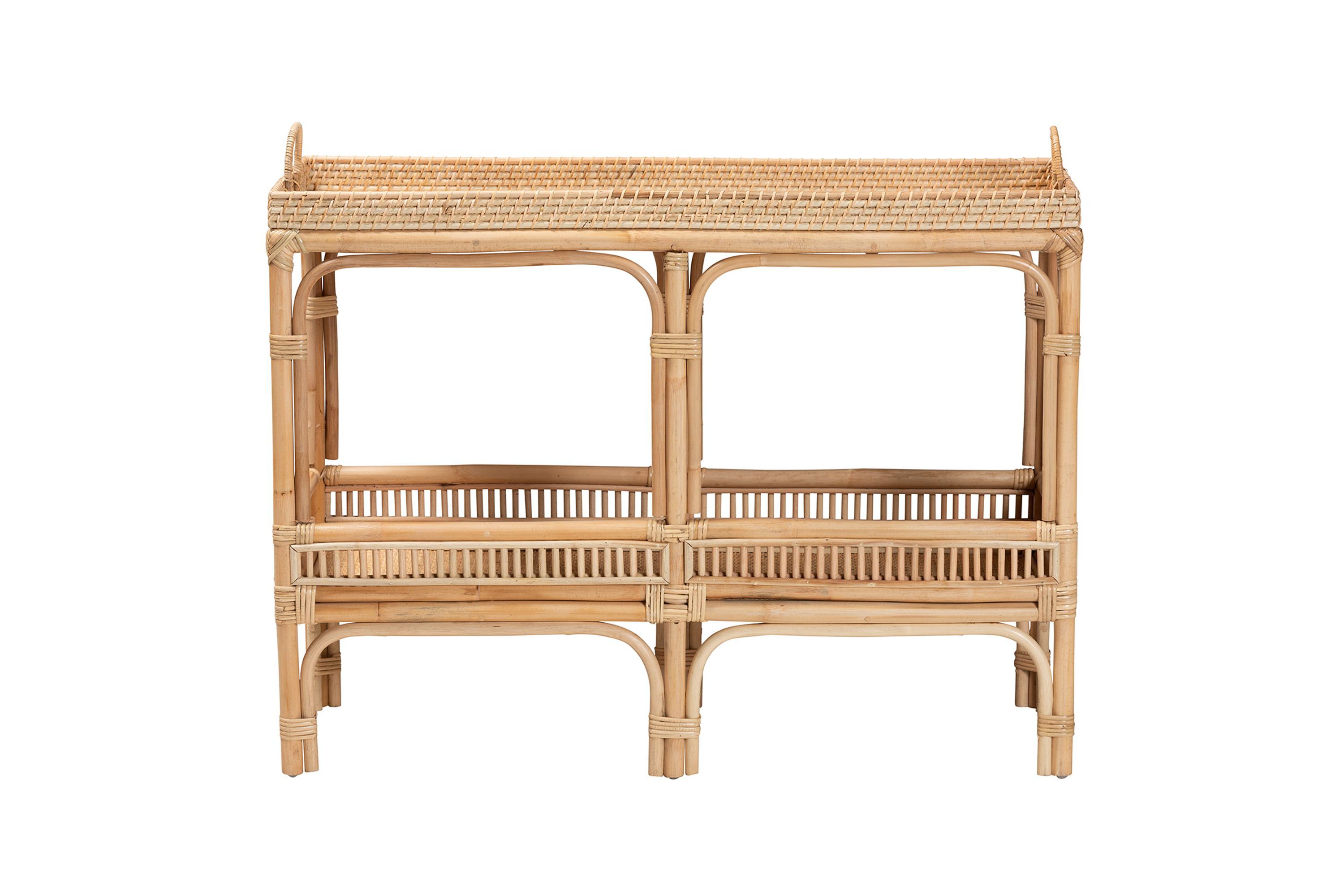 Lombok Modern Bohemian Natural Brown Rattan Console Table