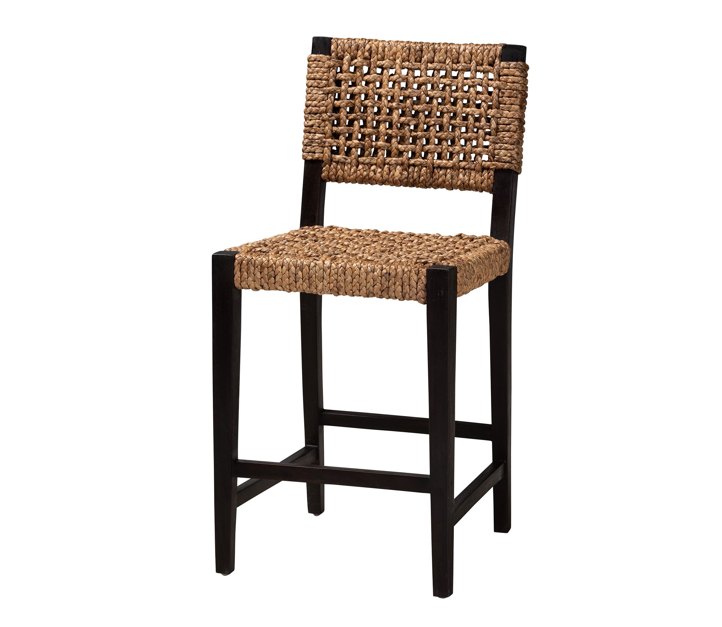 Alise Modern Bohemian Dark Brown Mahogany Wood and Seagrass Counter Stool
