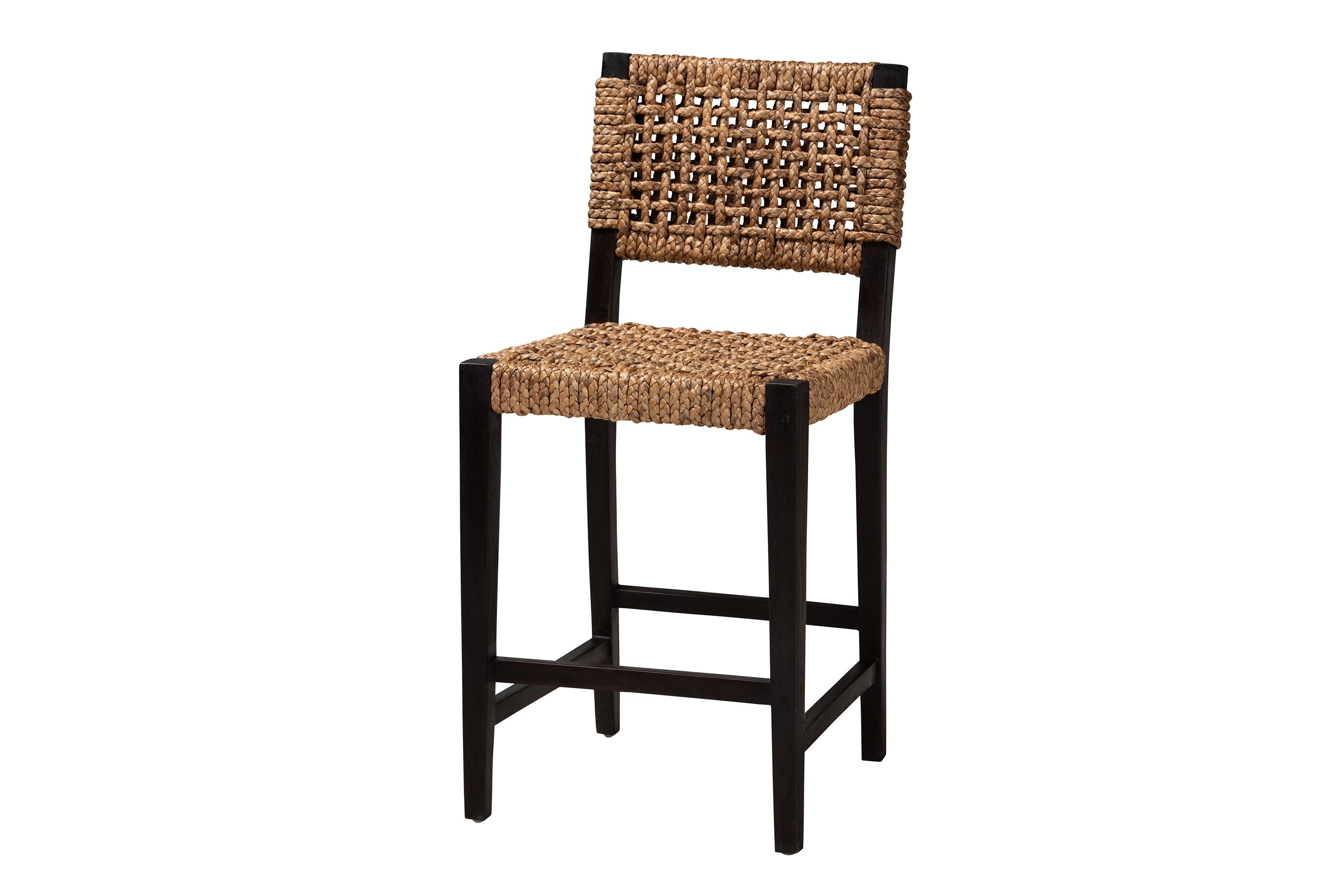 Alise Modern Bohemian Dark Brown Mahogany Wood and Seagrass Counter Stool