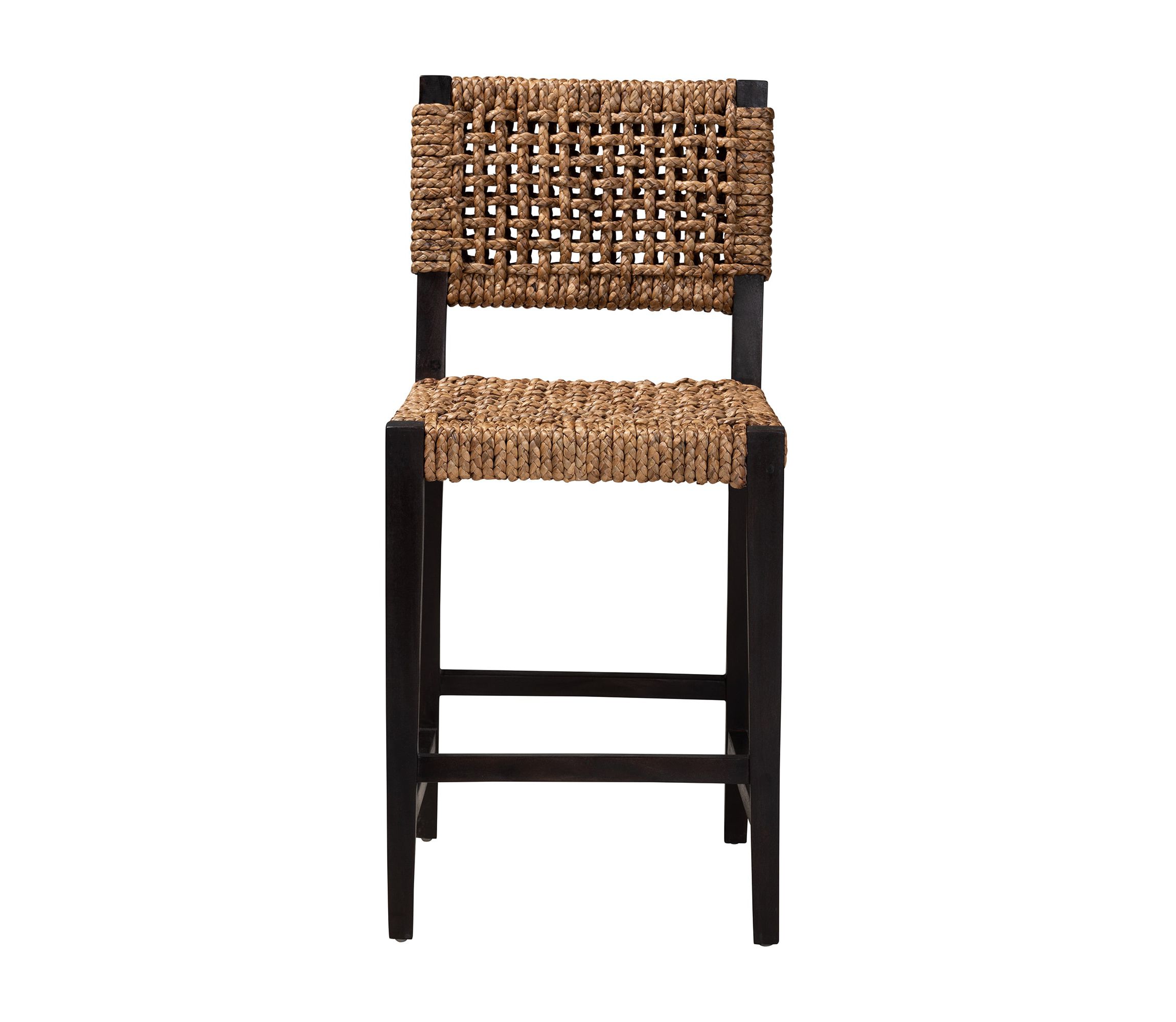 Alise Modern Bohemian Dark Brown Mahogany Wood and Seagrass Counter Stool