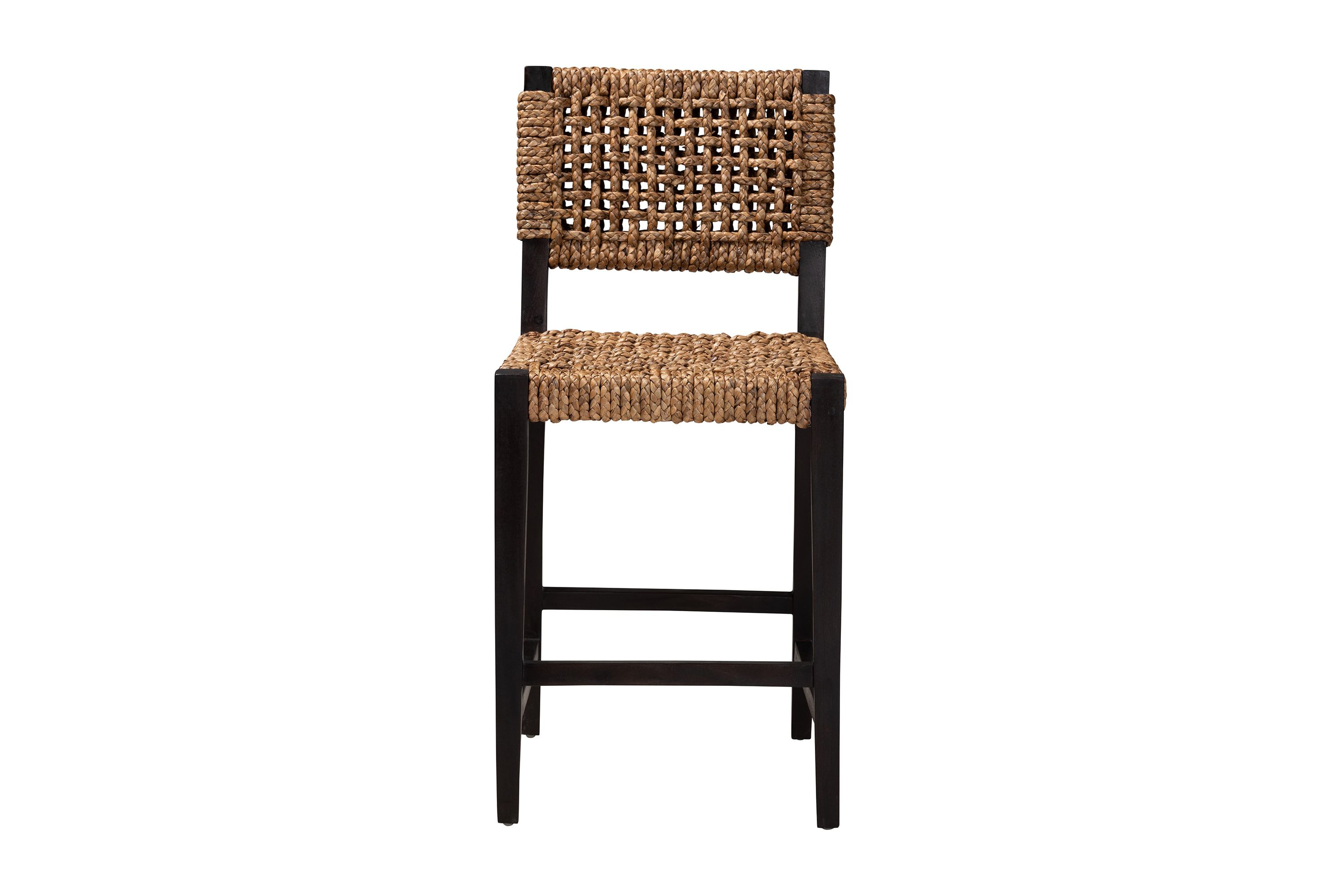 Alise Modern Bohemian Dark Brown Mahogany Wood and Seagrass Counter Stool