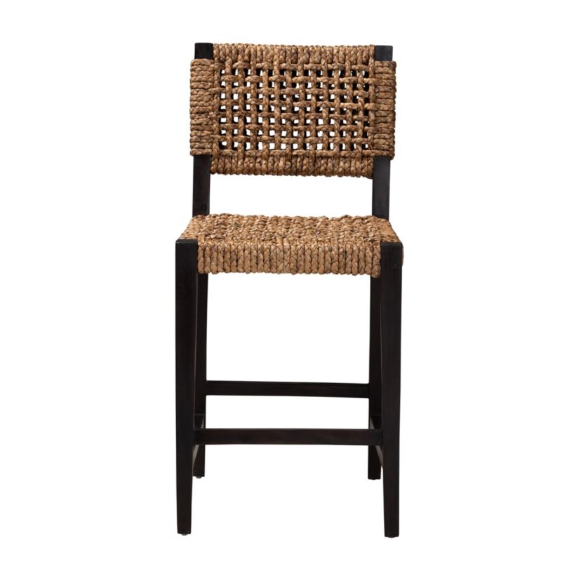 Alise Modern Bohemian Dark Brown Mahogany Wood and Seagrass Counter Stool