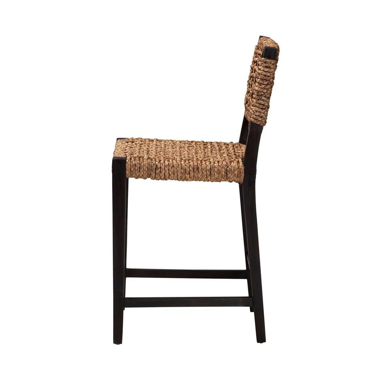 Alise Modern Bohemian Dark Brown Mahogany Wood and Seagrass Counter Stool