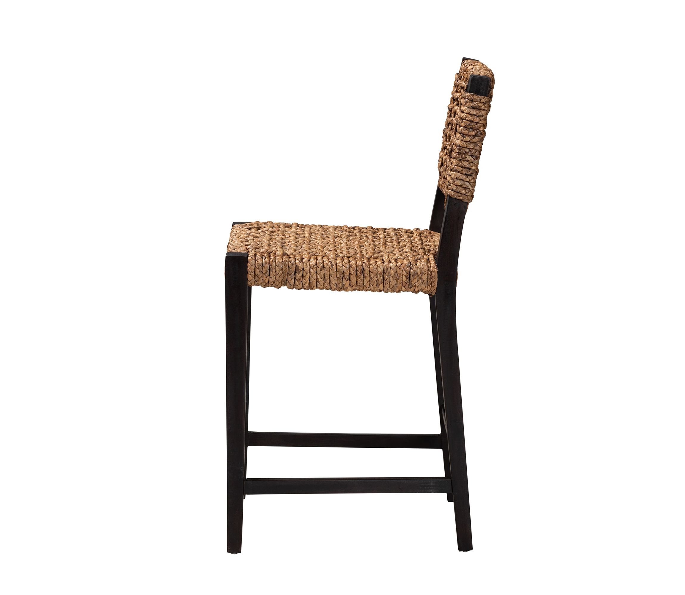Alise Modern Bohemian Dark Brown Mahogany Wood and Seagrass Counter Stool