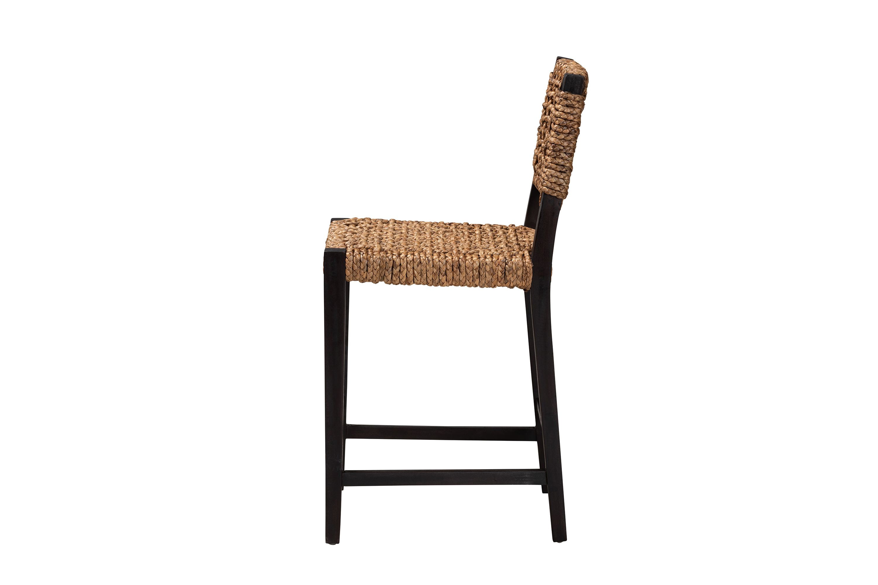 Alise Modern Bohemian Dark Brown Mahogany Wood and Seagrass Counter Stool
