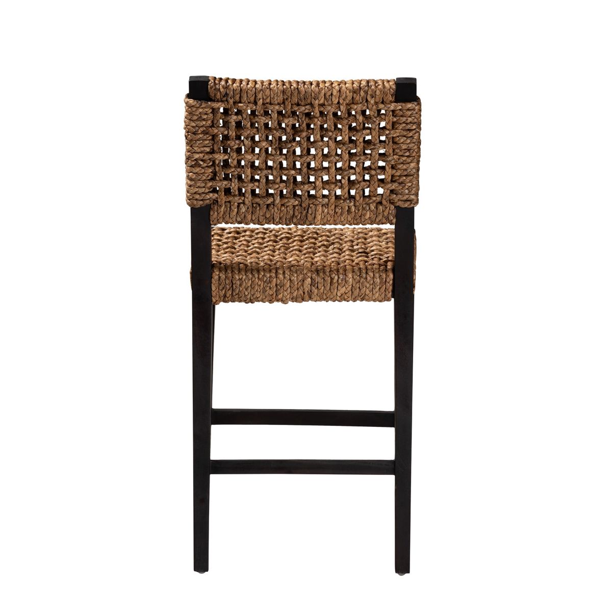 Alise Modern Bohemian Dark Brown Mahogany Wood and Seagrass Counter Stool