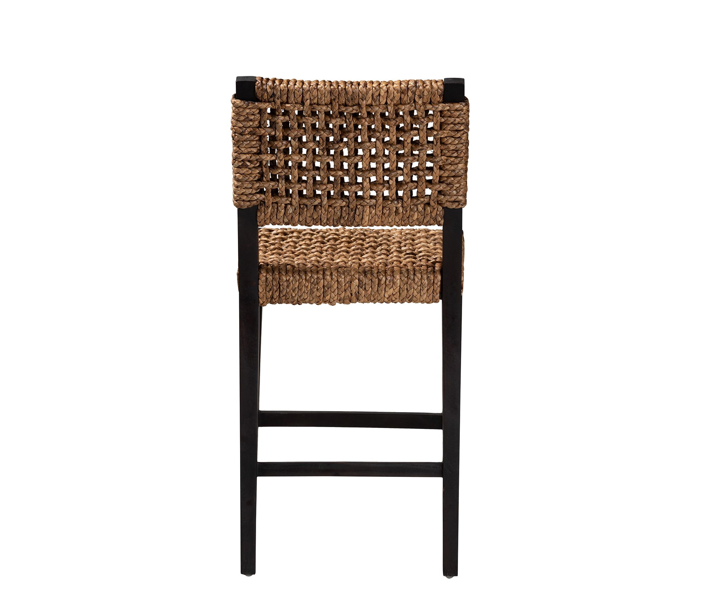 Alise Modern Bohemian Dark Brown Mahogany Wood and Seagrass Counter Stool
