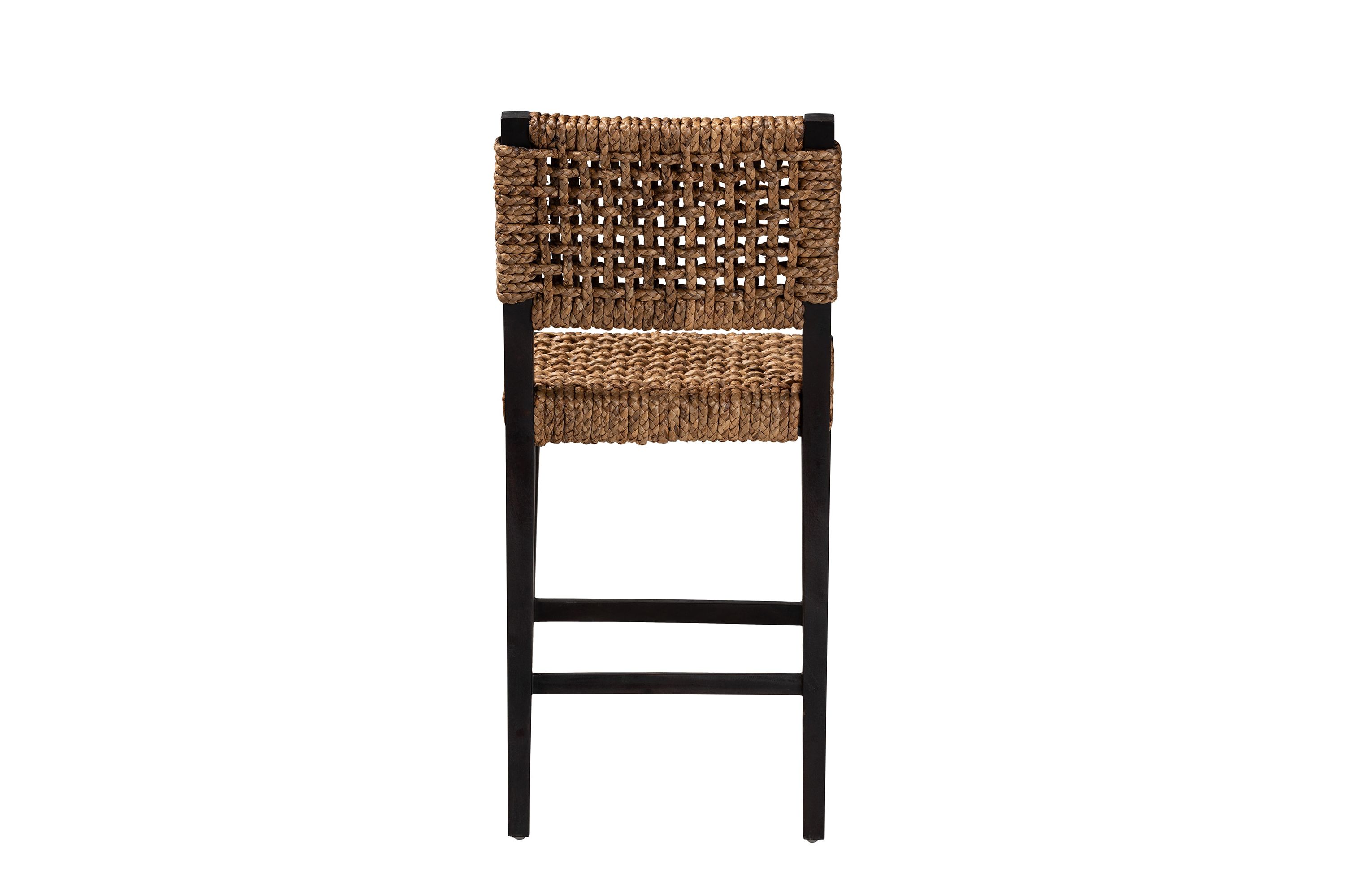 Alise Modern Bohemian Dark Brown Mahogany Wood and Seagrass Counter Stool