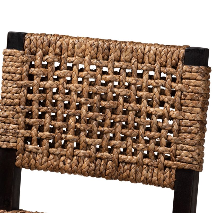 Alise Modern Bohemian Dark Brown Mahogany Wood and Seagrass Counter Stool