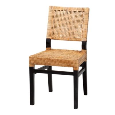 Lesia Modern Bohemian Natural Brown Rattan and Espresso Brown Mahogany Wood Dining Chairs