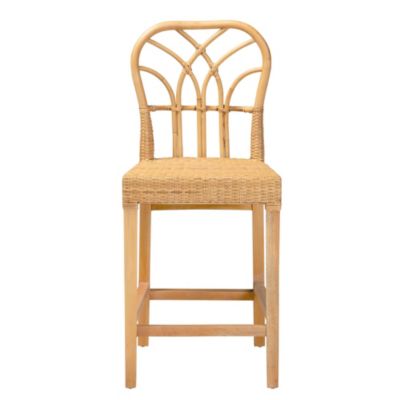 Monaco Modern Bohemian Natural Rattan and Mahogany Wood Counter Stool