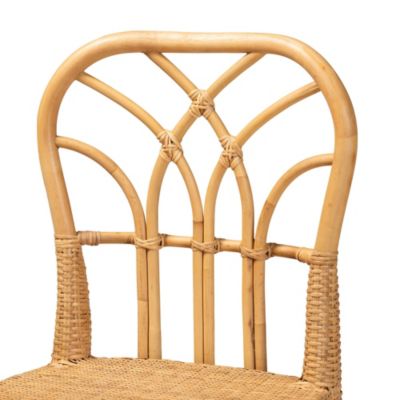 Monaco Modern Bohemian Natural Rattan and Mahogany Wood Counter Stool