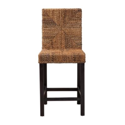 Laymi Modern Bohemian Dark Brown Mahogany Wood and Seagrass Counter Stool