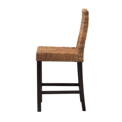 Laymi Modern Bohemian Dark Brown Mahogany Wood and Seagrass Counter Stool