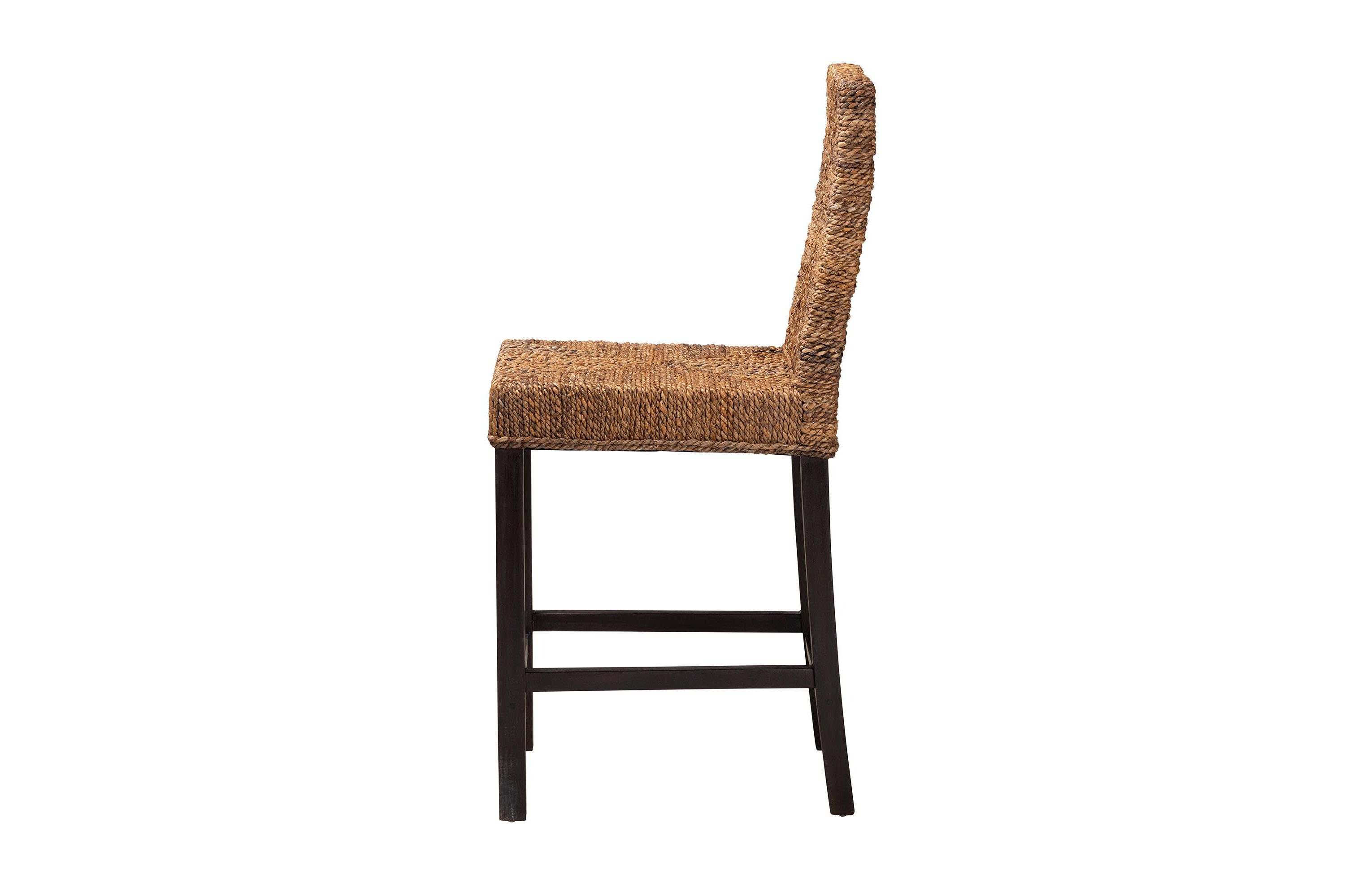 Laymi Modern Bohemian Dark Brown Mahogany Wood and Seagrass Counter Stool