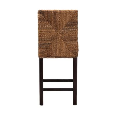 Laymi Modern Bohemian Dark Brown Mahogany Wood and Seagrass Counter Stool