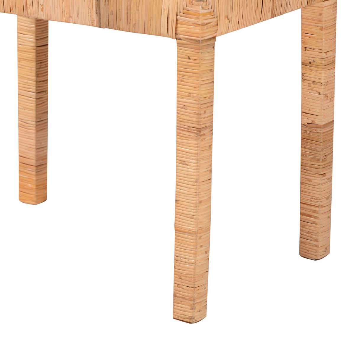 Abelia Modern Bohemian Natural Rattan and Mahogany Wood Short Accent Bench