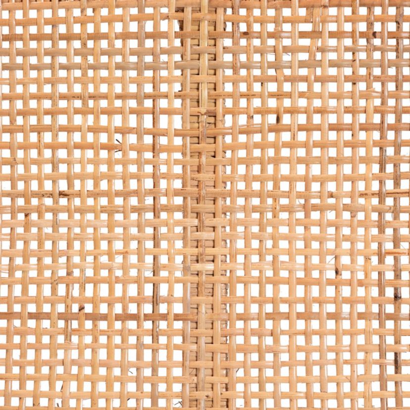 Abelia Modern Bohemian Natural Rattan and Mahogany Wood Short Accent Bench