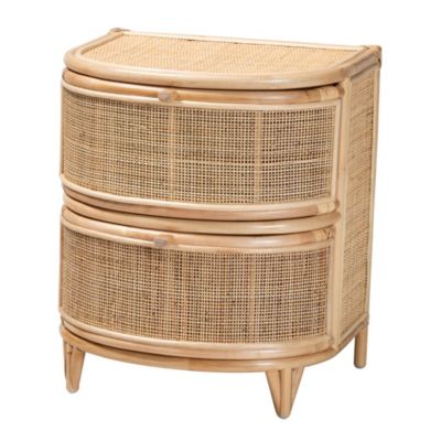 bali & pari Oleta Modern Bohemian Natural Brown Rattan 2-Drawer Nightstand