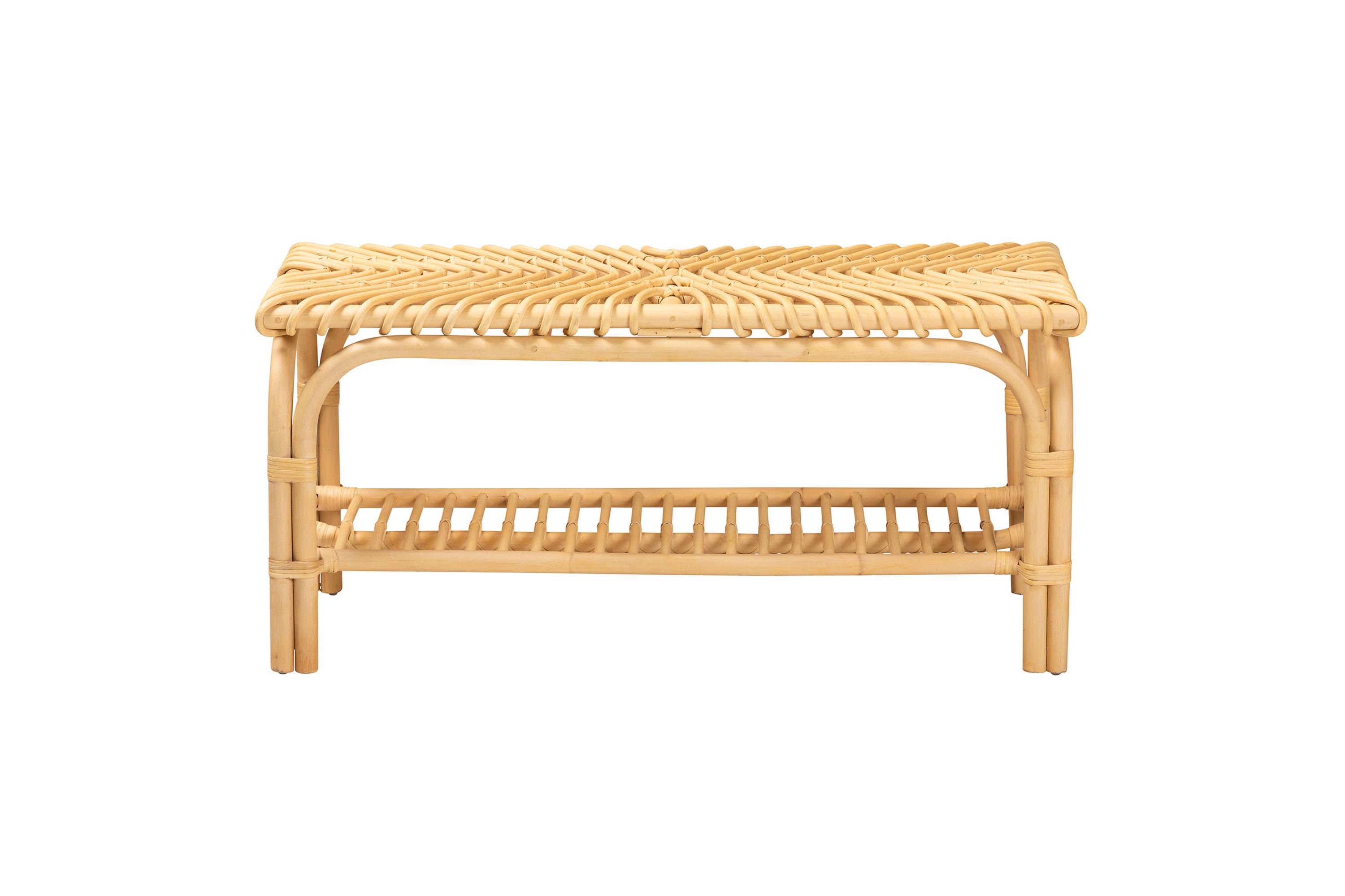 Himari Modern Bohemian Natural Brown Rattan Accent Bench