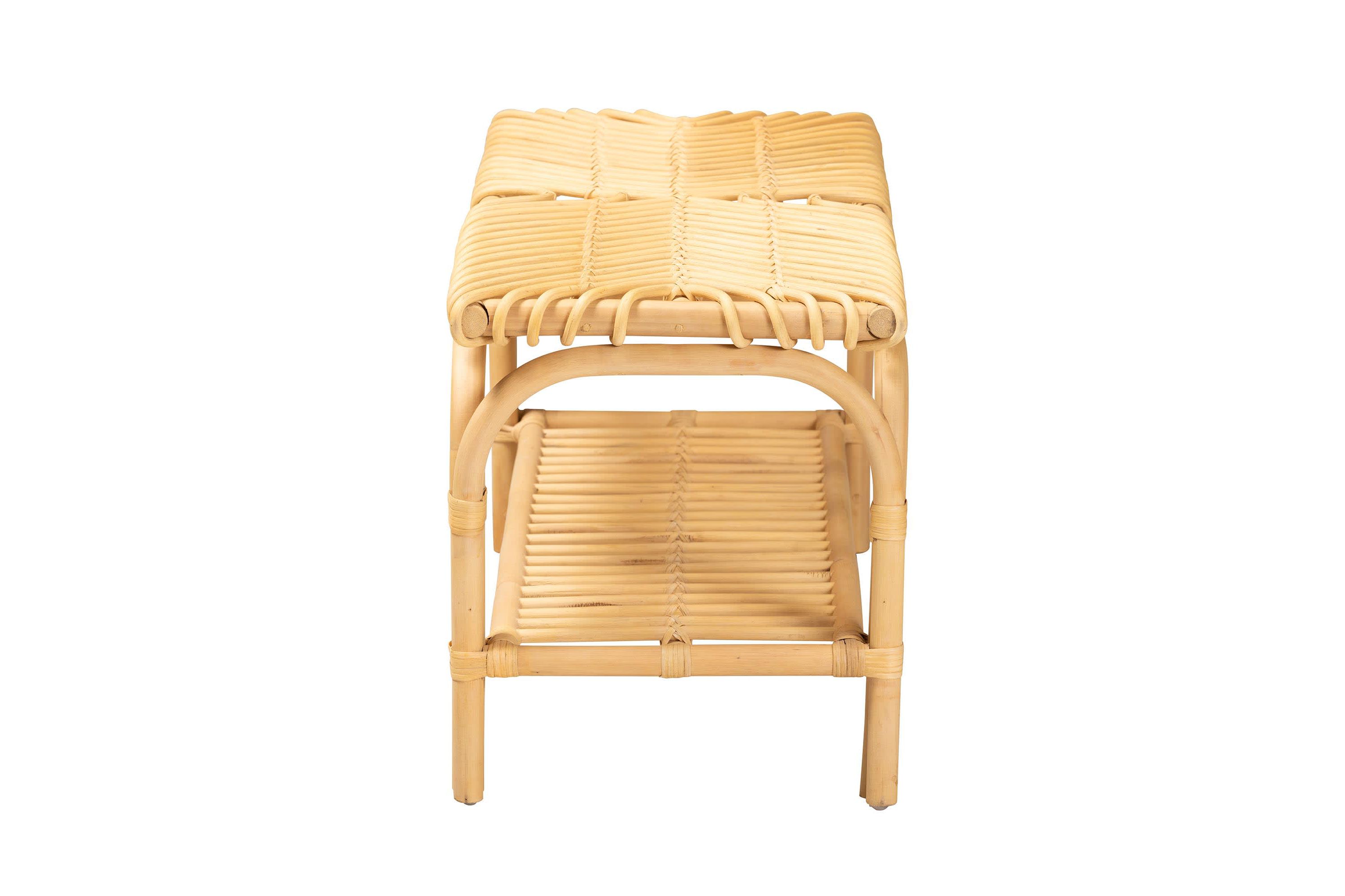 Himari Modern Bohemian Natural Brown Rattan Accent Bench